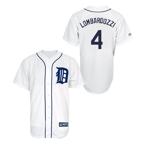 Steve Lombardozzi #4 Youth Baseball Jersey-Detroit Tigers Authentic Home White Cool Base MLB Jersey